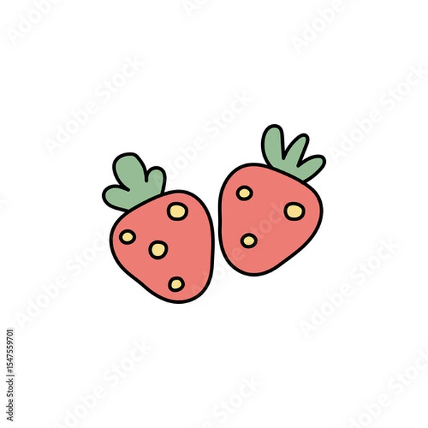 Fototapeta Hand drawn red strawberry with a drop