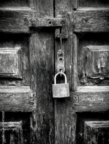 Obraz old lock on a wooden door
