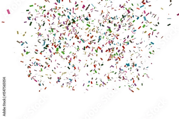 Fototapeta dense cluster of multicolored, fragmented shapes resembling confetti or pixels, the concentration is higher at the center, gradually thinning towards the edges, creating a dynamic, explosive effect
