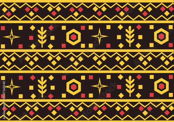 Fototapeta Ethnic Tribal Pattern with Geometric Shapes and Abstract Elements in Warm Tones