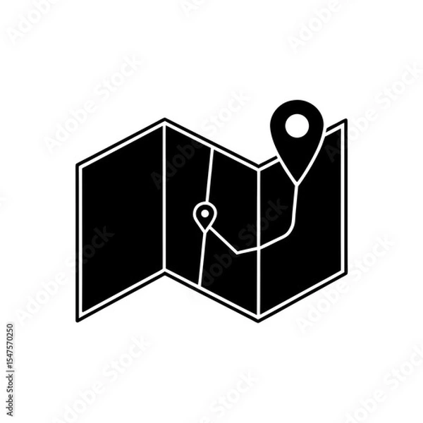 Obraz map folded with path icon on white background  .svg