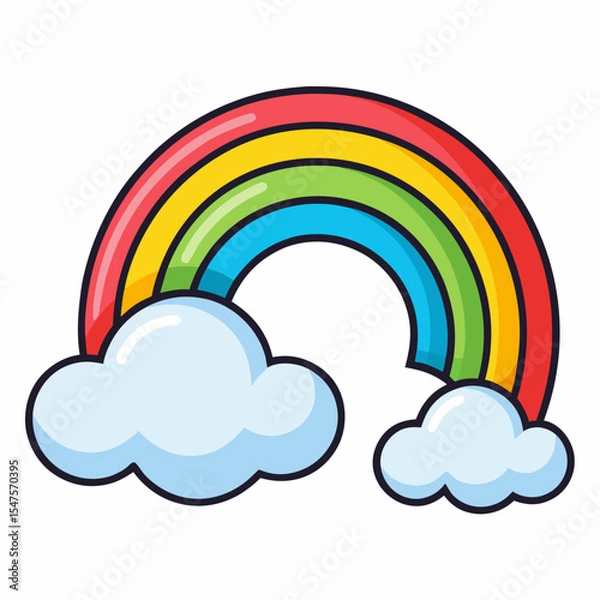 Obraz Rainbow emerging through clouds in vector art, white background