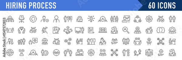 Obraz Hiring Process web icons in line style. Human resources, training, work, job, candidates, collection. Vector illustration.