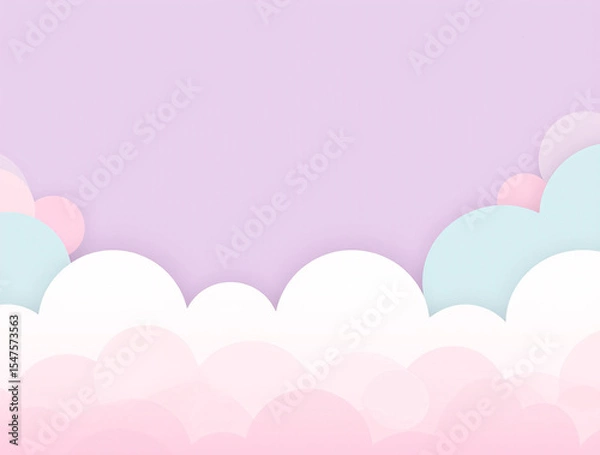 Fototapeta pink sky background, Colorful Watercolor Background, Abstract Watercolor, White paper cut out clouds set against a pink background Flat lay mock up copyspace. Generative ai