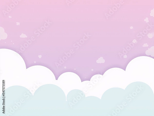 Fototapeta pink sky background, Colorful Watercolor Background, Abstract Watercolor, White paper cut out clouds set against a pink background Flat lay mock up copyspace. Generative ai