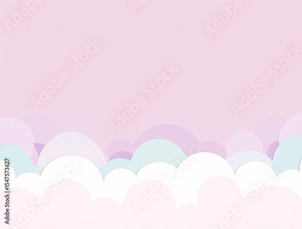 Fototapeta pink sky background, Colorful Watercolor Background, Abstract Watercolor, White paper cut out clouds set against a pink background Flat lay mock up copyspace. Generative ai