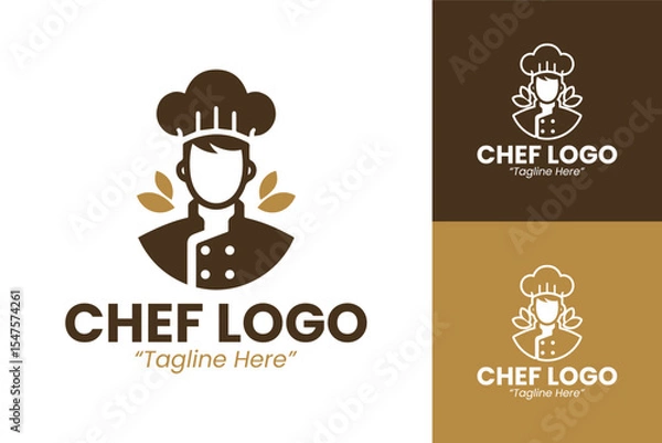 Fototapeta Elegant Chef Logo with Brown and Gold Colors for Culinary and Restaurant Identity