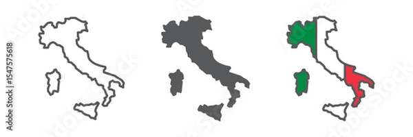 Fototapeta Map of Italy icon collection, country and geography, Italy map sign vector set graphics, editable stroke linear icon, eps 10