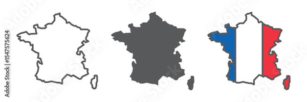 Fototapeta Map of France icon collection, country and geography, France map sign vector set graphics, editable stroke linear icon, eps 10