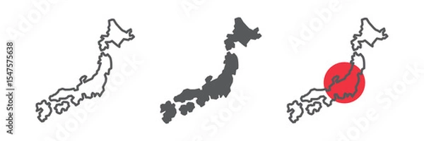 Fototapeta Map of Japan icon collection, country and geography, japan map sign vector set graphics, editable stroke linear icon, eps 10
