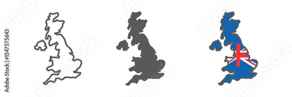 Fototapeta Map of United Kingdom icon collection, country and geography, Great Britain map sign vector set graphics, editable stroke linear icon, eps 10