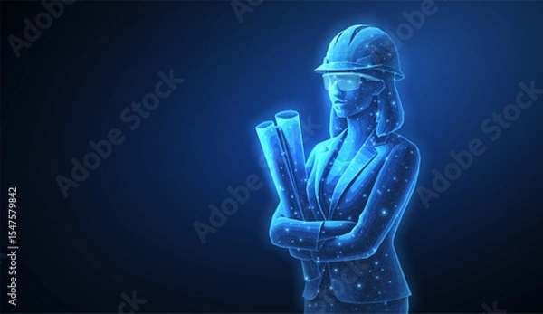 Fototapeta Woman architect. Construction, development, architecture, ai concept
