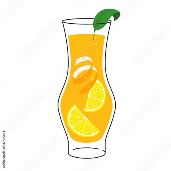 Fototapeta Glass of lemonade. Summer citrus cocktail with lemon and orange peel isolated on white background.Drink for menu, bar. Ice alcoholic drink