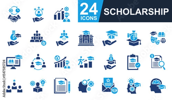 Obraz Scholarship Icons set vector illustration. Containing dedication, university, tuition, endowment, studying and more. Simple solid icons collection.