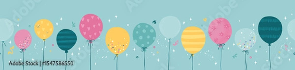 Obraz Fun hand drawn party seamless design with fun balloons. Great for birthday parties, textiles, banners, wallpapers, wrapping - vector design