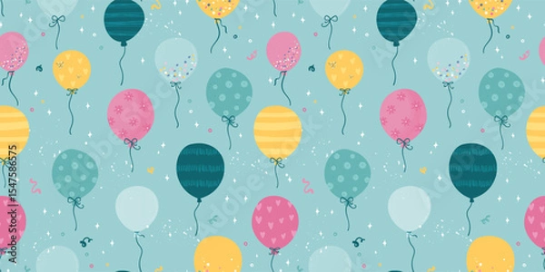 Obraz Fun hand drawn party seamless design with fun balloons. Great for birthday parties, textiles, banners, wallpapers, wrapping - vector design