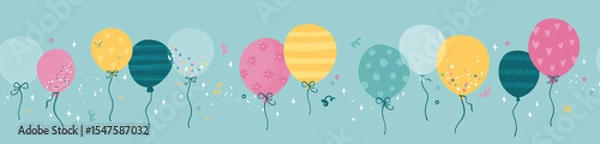 Obraz Fun hand drawn party seamless design with fun balloons. Great for birthday parties, textiles, banners, wallpapers, wrapping - vector design