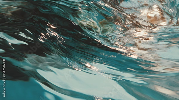 Fototapeta Abstract water waves and reflections, slow motion look 