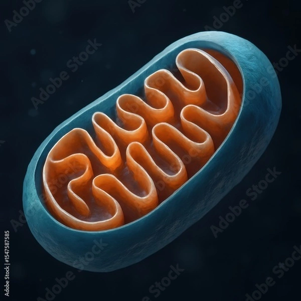 Obraz Detailed 3D Illustration of a Mitochondrion with Inner Membrane Structure in Blue and Orange
