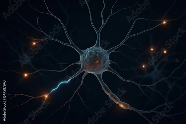 Obraz Detailed Illustration of Neural Network with Glowing Synapses and Neurons in Dark Background