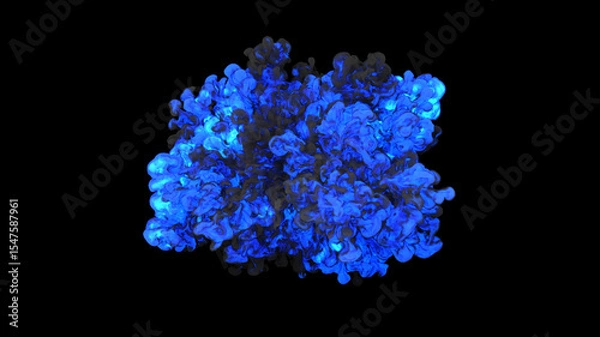 Fototapeta Isolated Dense billowing Blue Smoke with some Dark Gray parts of a Large Magical Blast on a black Background
