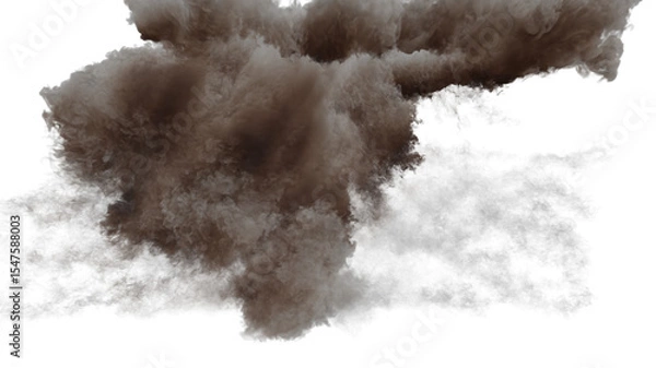 Fototapeta Isolated large cloud of brown smoke or dust from the end of a massive explosion with a lighter inner section on a white background