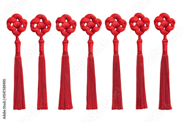 Fototapeta Eight red Chinese knot tassels isolated on transparent background