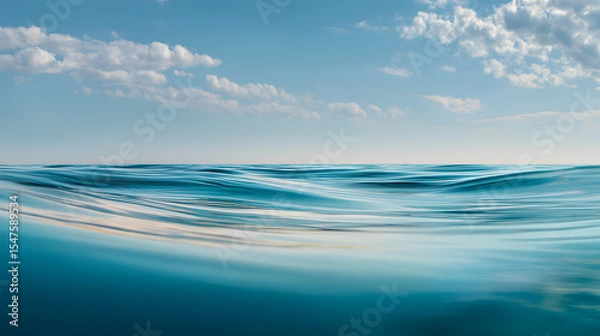 Fototapeta Water line at horizon meeting the sky, smooth ocean scene 