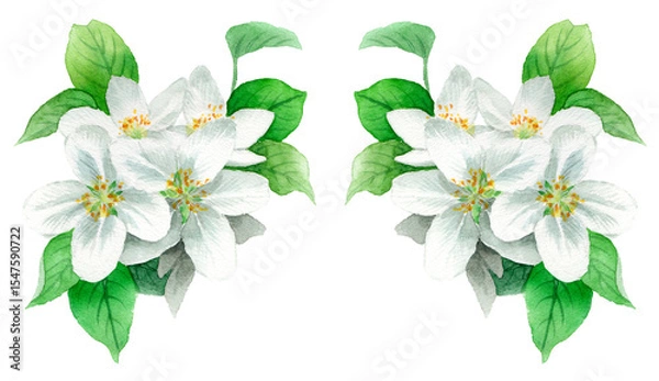 Obraz 水彩で描いたりんごの花のフレーム素材