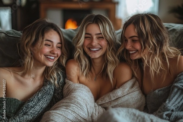 Fototapeta Female friends hanging out, laughing and enjoying each other's company during a fun and casual gathering, Generative AI