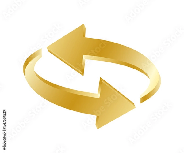 Obraz 3D golden reboot icon. Two golden arrows in a circle. 