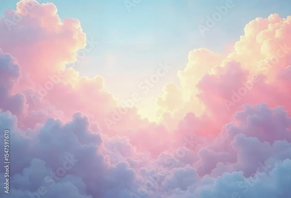 Fototapeta Pastel Pink and Blue Sky Cloudscape Dreamy Sunset Above the Clouds