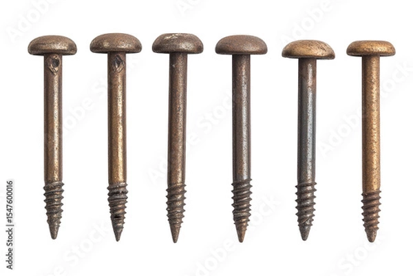 Fototapeta Six rusty metal screws isolated on transparent background