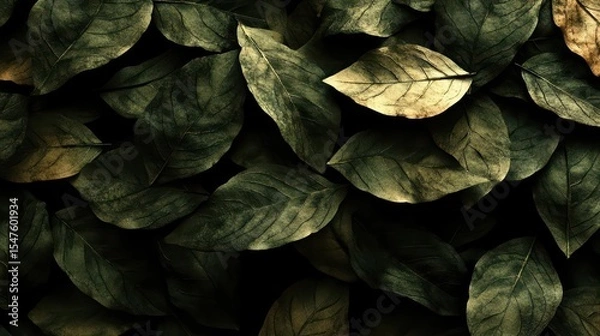 Obraz Dark Green and Gold Leaf Texture