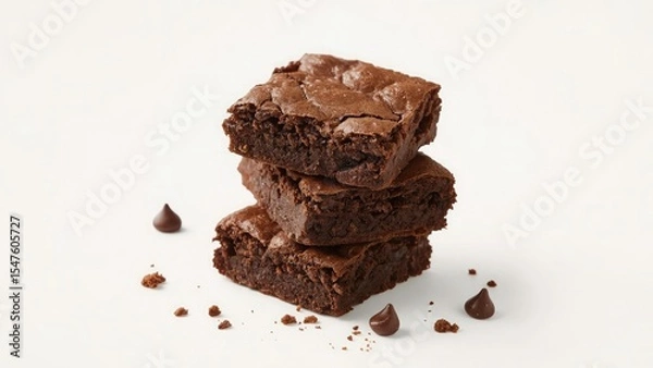 Obraz A stack of chocolate brownies on white background, homemade bakery and dessert. Bakery, confectionery concept