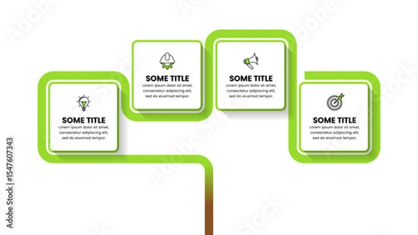 Obraz Infographic template. Abstract green tree with squares and 4 steps