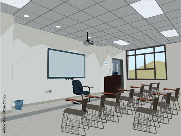 Obraz Modern Classroom Interior - Empty Lecture Theatre with Student Desks	
