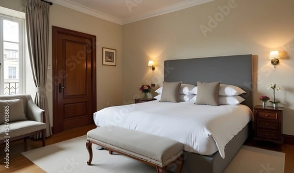 Fototapeta Modern Bedroom Design with Bed as Focal Point