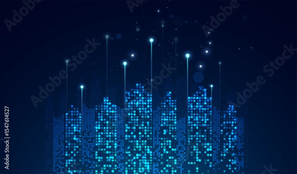 Fototapeta Abstract cityscape with bright glowing lights. Graphic concept for your design.