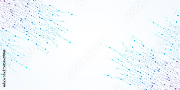Fototapeta Artificial Intelligence or machine learning vector design. Quantum computer technology concept with circuit board and motherboard texture background design. Waves flow quantum explosion