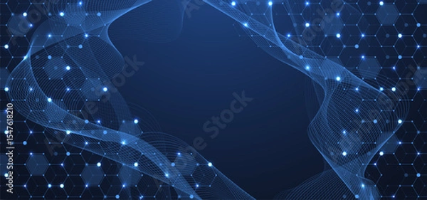 Obraz Molecular abstract structure and genetic engineering DNA. Healthcare and medicine background concept. Scientific research background. Wave flow. Innovation pattern. Vector illustration.