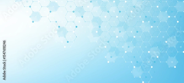 Obraz Modern health care or medical background design. Health care innovation concept. Horizontal header web banner. Abstract geometric background with hexagon shapes for medicine, science, chemistry.