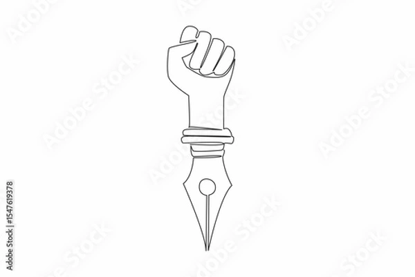 Fototapeta Single continuous line drawing a hand that is clenched into fist, bottom like pen. Symbolism. The struggle to convey news through writing. World Press Freedom Day. One line design vector illustration
