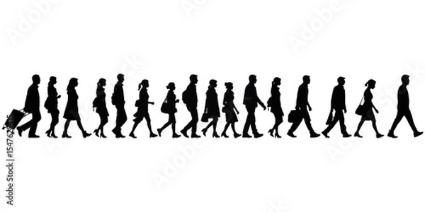 Fototapeta set of silhouettes of people walking side view.graphic vector illustration eps 10