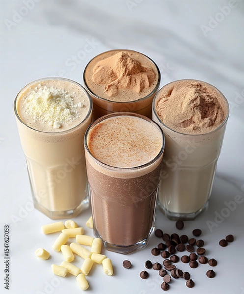 Obraz Colorful Bariatric Protein Shakes in Glasses on Table for Weight Loss Nutrition

