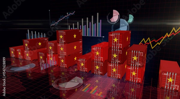 Fototapeta Vietnam export cargo containers with charts and diagrams