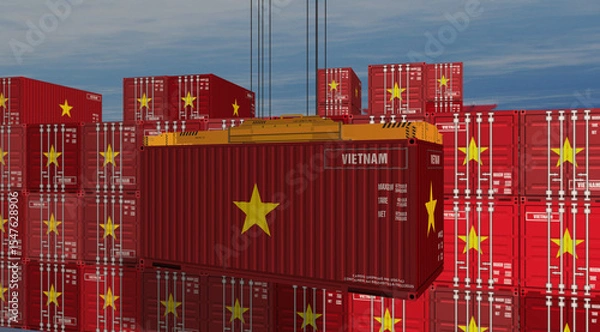 Fototapeta Vietnam export containers cargo crane loading illustration