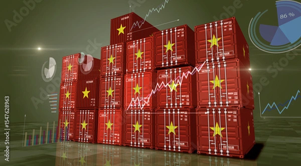 Fototapeta Vietnam export cargo containers with charts and diagrams