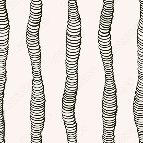 Fototapeta Seamless pattern with simple striped pattern in doodle style. Abstract graphic print tile with minimalist hand drawn pattern. Black and white vector illustration.