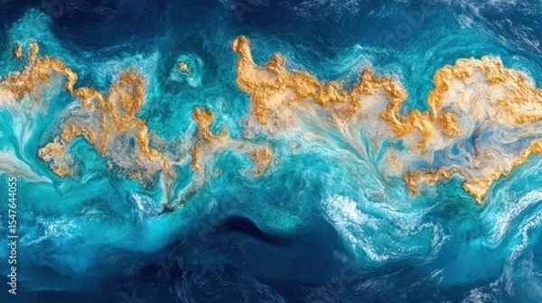 Obraz Abstract ocean-like swirls of teal, gold, and white
